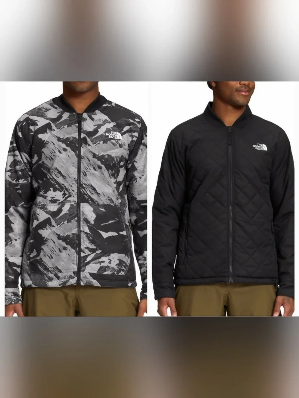 The North Face Jester Jacket Reversible Mens L Bomber Camo Black Gray Quilted